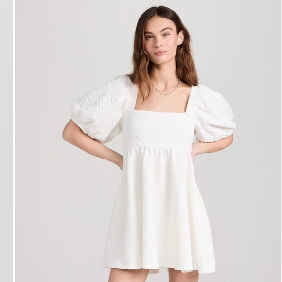 Free People White Puff Sleeve Mini Sundress - Picture 1 of 7